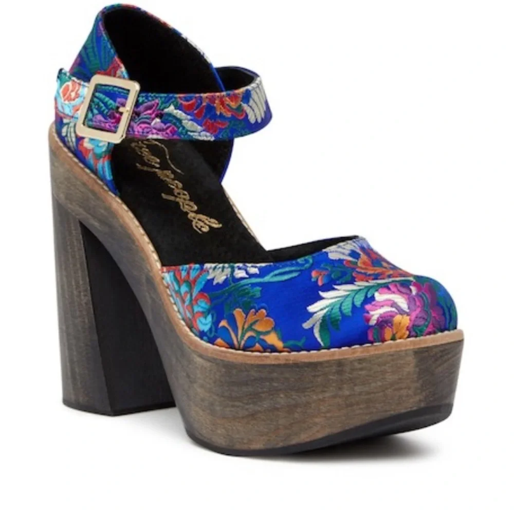 Free People Blue Floral Platform Sandals
